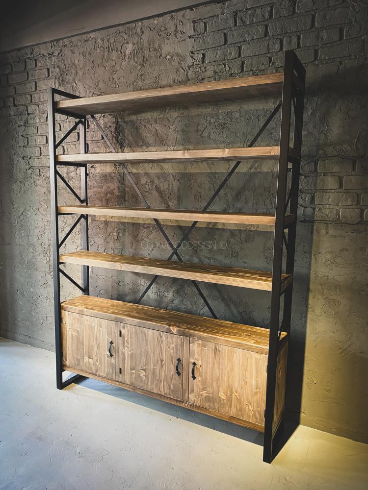 Library with Rustic Cabinet